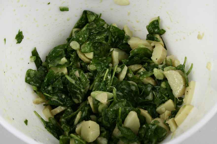 Kartoffelsalat med spinat og dijondressing ... klik for at komme tilbage
