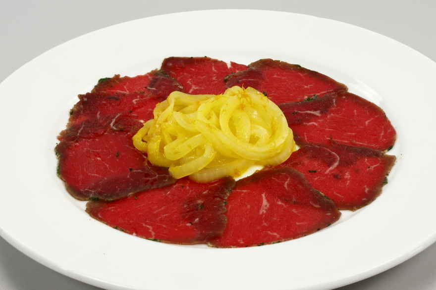 Cognacmarineret oksemørebrad (carpaccio) ... klik for at komme tilbage