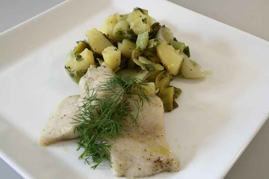 Ovnbagt pangasiusfilet med kartofler og glacerede porrer ... klik for at komme tilbage