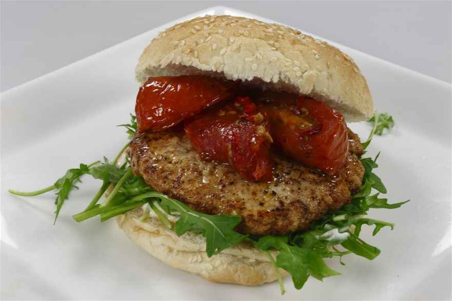 Kyllingeburger med tomatrelish ... klik for at komme tilbage