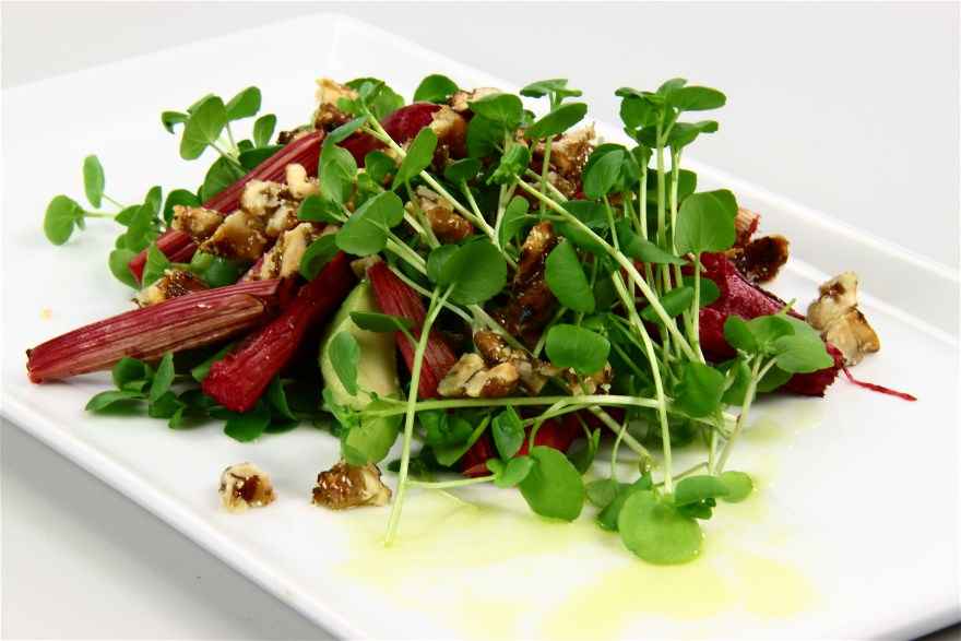 Salat med ovnbagte rabarber, valnødder og avokado ... klik for at komme tilbage