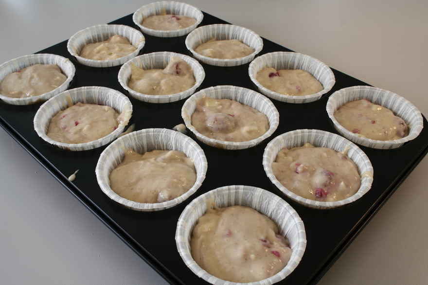 Muffins med hindbær og hvid chokolade ... klik for at komme tilbage