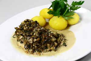 Kalkunschnitzel, ovngratineret, med champignon, billede 4 Kalkunschnitzel, ovngratineret, med champignon, billede 4