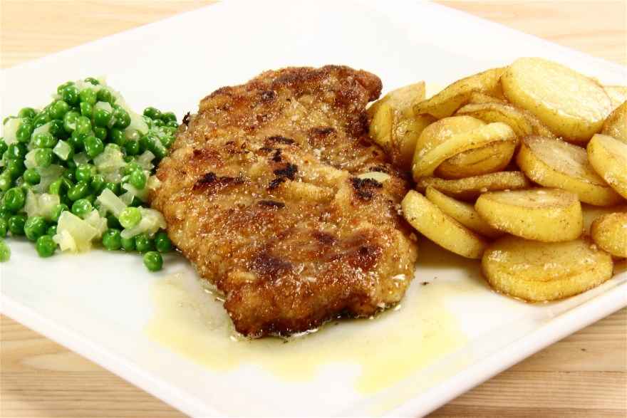 Paneret skinkeschnitzel med ærter ... klik for at komme tilbage