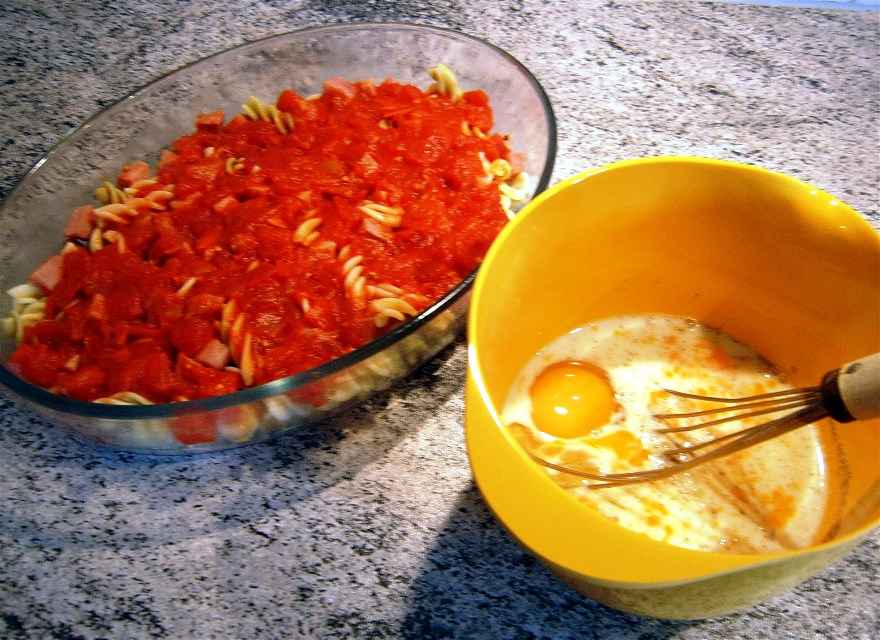 Pastagratin med skinke og hakkede tomater ... klik for at komme tilbage
